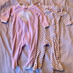 Carter’s and Nordstrom set of 2 baby girl pajamas pink hearts 6 months